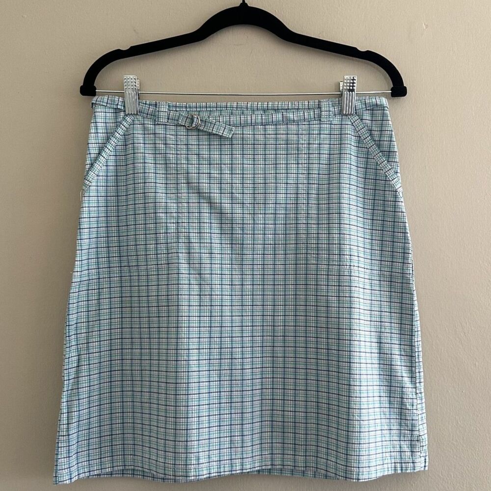 Vintage Preppy Feminine 90s Blue Plaid Cotton Miniskirt Pockets Womens Medium